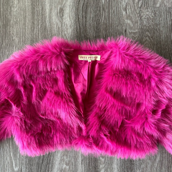 Free People Fuzzy Pink Cropped Jacket - Picture 4 of 9